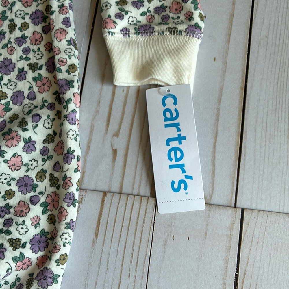 NWT Carters Tiny Playful Flowers Pink Purple Girls Footed Zip Up Pajamas SZ 9M - Picture 4 of 7